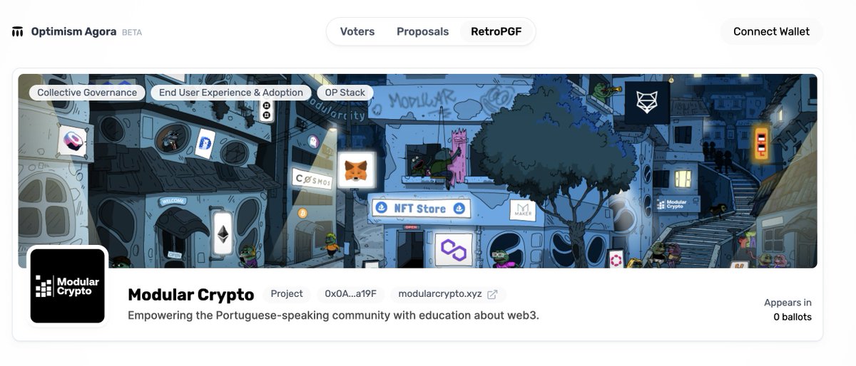 ModularCrypto's tweet image. We&apos;re participating in @retropgf #RPGF3 and are thrilled about the opportunity to create valuable educational content in Portuguese that promotes the #Optimism Collective

Please, consider allocating part of the 30m $OP to us so we can continue fostering the awareness and…