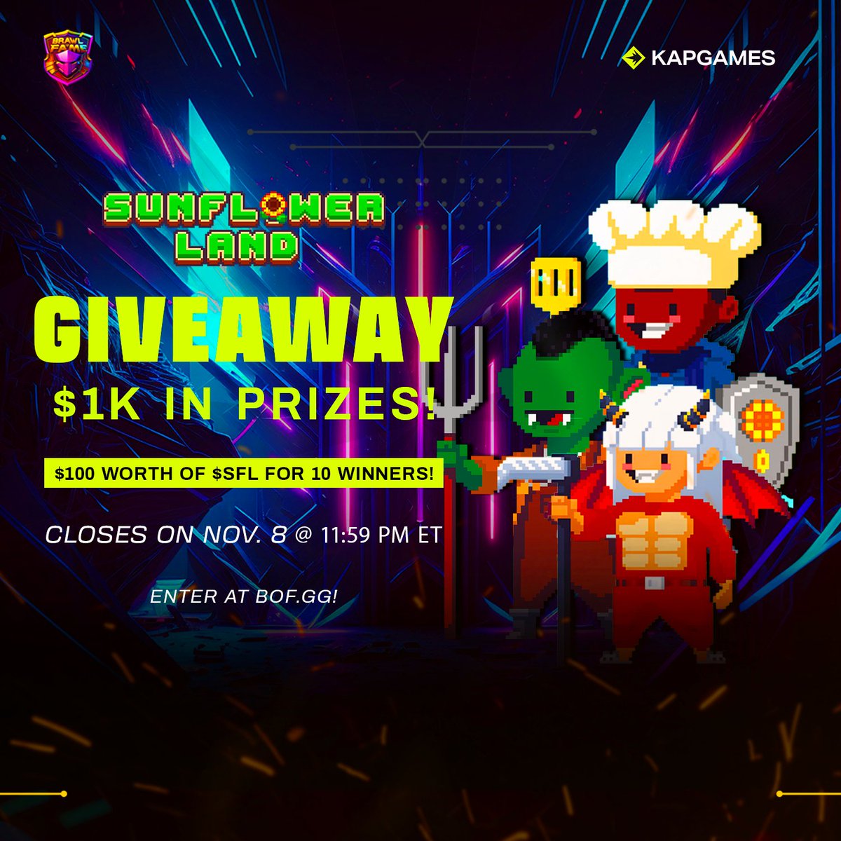 BrawlOfFameGG's tweet photo. 1/ 🎁 @0xsunflowerland 𝗶𝘀 𝗴𝗶𝘃𝗶𝗻𝗴 𝗮𝘄𝗮𝘆 $𝟭𝟬𝟬 𝘄𝗼𝗿𝘁𝗵 𝗼𝗳 $𝗦𝗙𝗟 𝘁𝗼 𝟭𝟬 𝘄𝗶𝗻𝗻𝗲𝗿𝘀! 🎁

🤝 Return the favor by repping them in this weekend’s brawl! 

Enter now👇:

1️⃣ Refer a friend: https://t.co/FOrUYpRVNo
2️⃣ Conquer quests at https://t.co/ViC7dO9FSk https://t.co/Y4keNwauM6