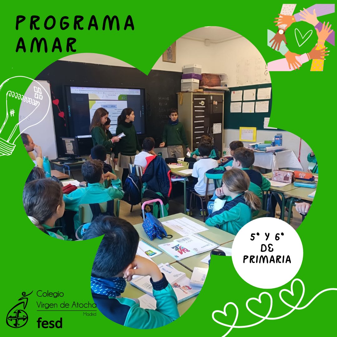 VirgendeAtocha's tweet photo. Como parte del programa Amar, los alumnos de 6º de primaria hemos ido como mentores a las clases de 5º para contar nuestra visión sobre qué es la pubertad, qué cambios se empiezan a experimentar y ayudarles a plantear sus dudas. #cvatochasemueve
#somosfesd #somosfamilia https://t.co/z7vfkbOqkJ