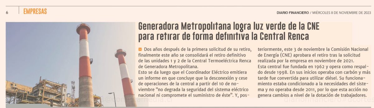cn_castro's tweet photo. La desconexión definitiva de la Central Renca será una gran noticia en la descarbonización de #Renca y de toda la ciudad de Santiago. Una termoeléctrica que funcionó a carbón durante décadas y que hoy opera como respaldo a ciclo combinado (petróleo y gas). [1/3] https://t.co/cFXf57G6zV