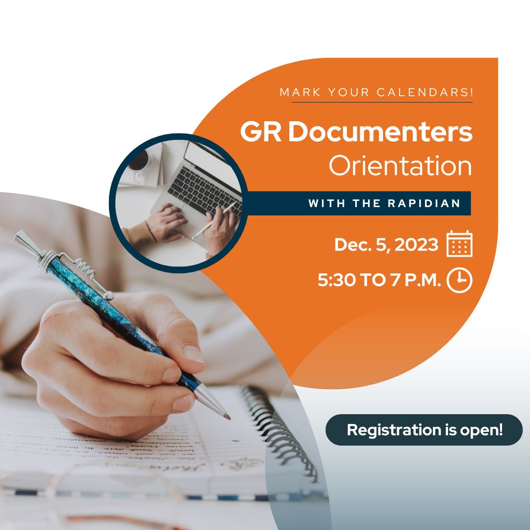 Heads up! 📢

We'll be holding another GR Documenters orientation on Tuesday, Dec. 5!

Interested in getting involved? Register on our website! grandrapids-mi.documenters.org/workshops/