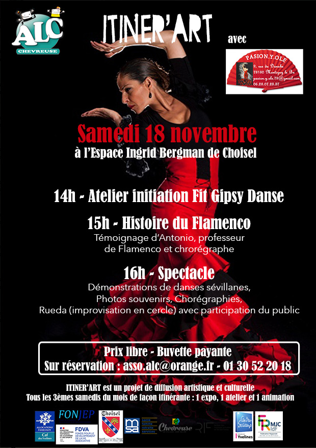 AssoAlc's tweet image. Prochain Itiner&apos;Art de l&apos;AAlc Chevreuse
SPÉCIAL FLAMENCO  Olé
Samedi 18 novembre 2023 à Espace Ingrid Bergman (EIB) à Choisel
Animation Fit Gipsy Dance avec l’association « Pasion Y Olé »
Témoignage Histoire du Flamenco et Spectacle
Prix libre – Réservation : asso.alc@orange.fr