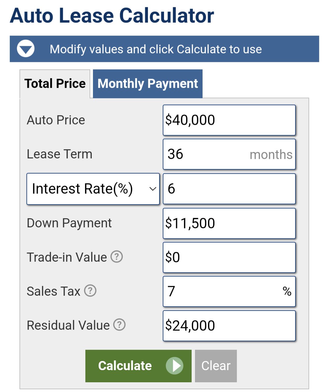 Lease calculator cheap