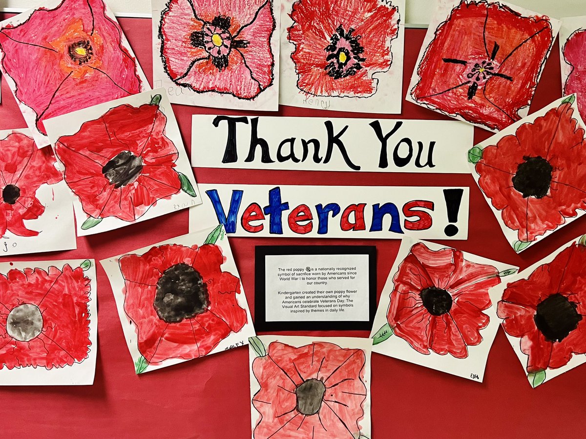 The red poppy 🌺is a nationally recognized symbol of sacrifice worn by Americans since World War I to honor those who served our country.

Kindergarten created a poppy flower and gained an understanding of why Americans celebrate Veterans Day. <a href="/FWESIBPYP/">Farmington Woods</a> #VeteransDay
