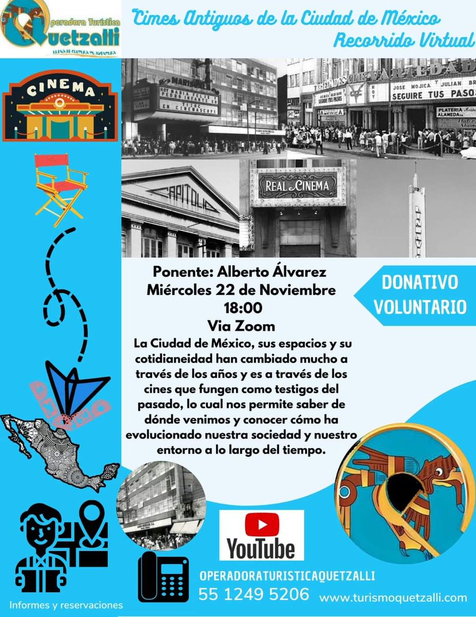 OTQUETZALLI's tweet photo. La llegada del #cine a #México inició a finales del siglo XIX, en la actual calle de Madero en #CDMX, con la exhibición de varios cortos realizados por los hermanos Lumière. ¡Acompáñanos!
#Historia #Cultura #Turismo #Virtual #OperadoraQuetzalli #Miércoles #Noviembre #Zoom https://t.co/AhYihS794Q