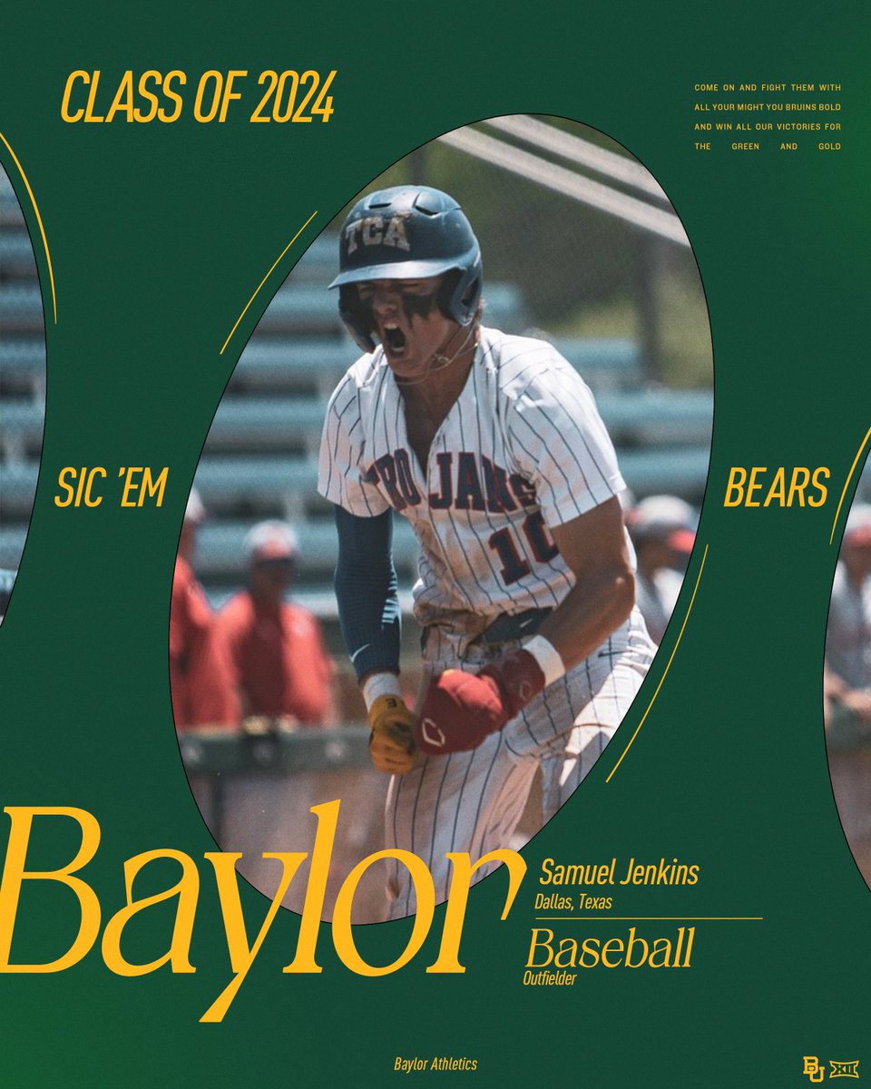 BaylorBaseball's tweet photo. Adding a 𝙙𝙮𝙣𝙖𝙢𝙞𝙘 left-handed hitter from straight up I-35 🫡
✅ Samuel Jenkins
#SicEm 🐻⚾️ | #Together https://t.co/836nGlOGX9