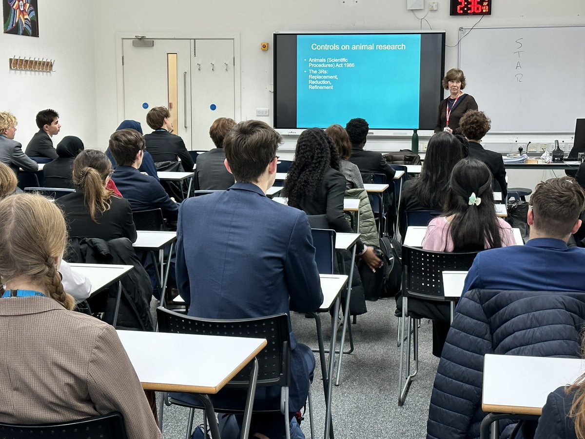 Delighted to have Professor Sarah Wolfensohn OBE of <a href="/UniOfSurrey/">University of Surrey</a> speaking to students about animal welfare and the ethics of animal testing for research. A real highlight for our 50-strong Sixth Form Medical Society.