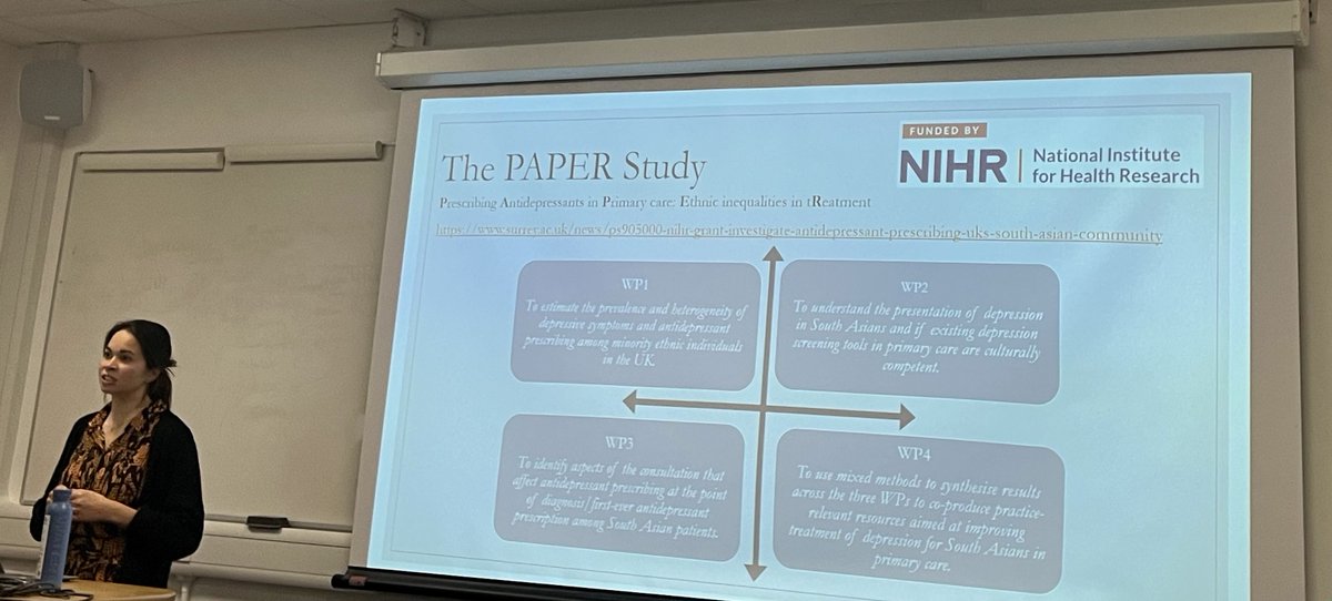 💙Great talk on a career in #depression research 📘@Poole_LF spoke @Kingspsychol on: 1⃣ Biology linking depression & outcomes in bypass patients @UCL_BSH 2⃣Depression & physical illness using @ELSA_Study & interview data 3⃣New @NIHRresearch on depression & care #inequality