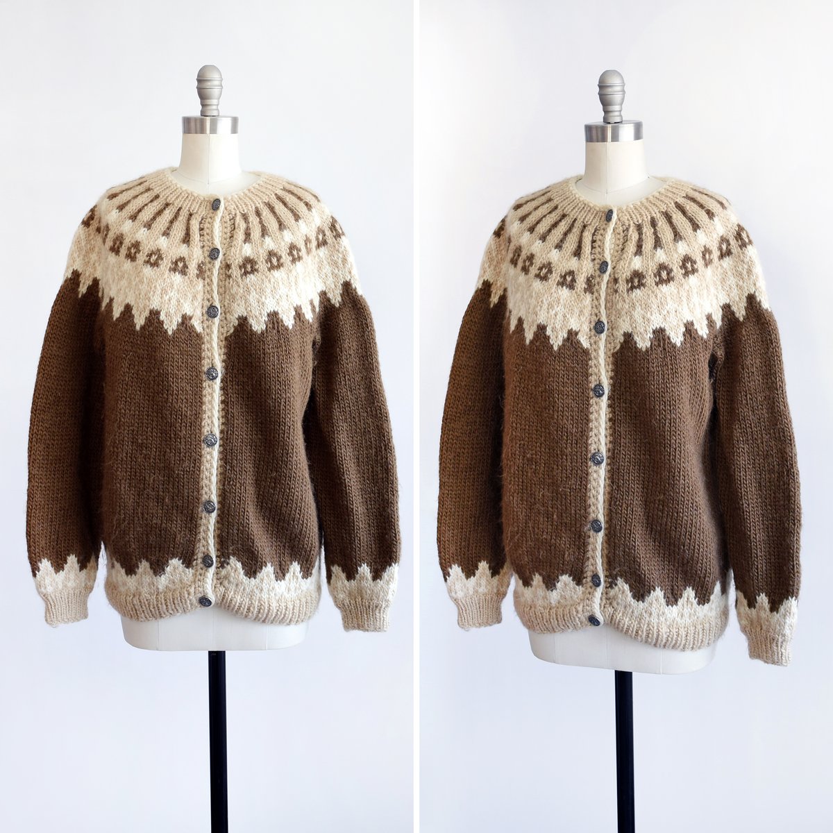 RustBeltThreads's tweet image. New: vintage 70s brown &amp;amp; cream Fair Isle wool cardigan ✨ rustbeltthreads.com/products/vinta…