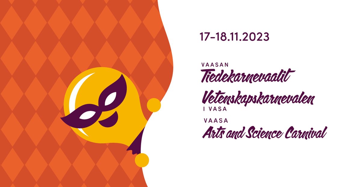univaasa's tweet photo. Tervetuloa 17.–18.11. Vaasan tiedekarnevaaleille! Maksuton tapahtuma kaikille tieteestä kiinnostuneille. 

➡️ Tutustu Tiedekarnevaalien ohjelmaan: https://t.co/b3sHdPWviy 

#tiede #tutkimus @tiedekarnevaali 

(1/5) https://t.co/5ca6m4NHnw