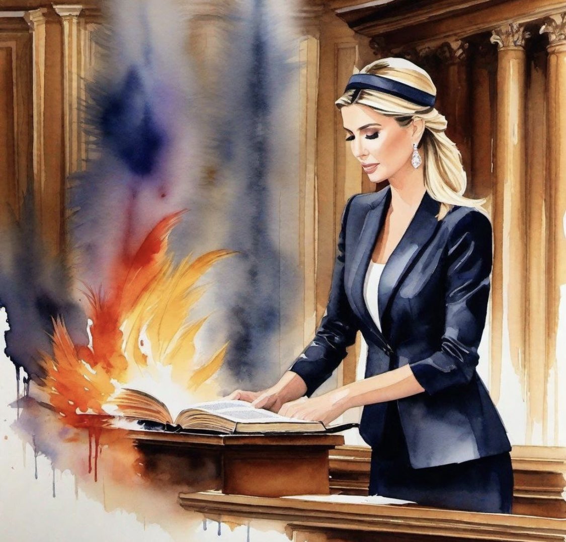 NotHoodlum's tweet photo. Ivanka swears in on the Bible, while the FDNY is on standby. https://t.co/NA1zvqHwjq