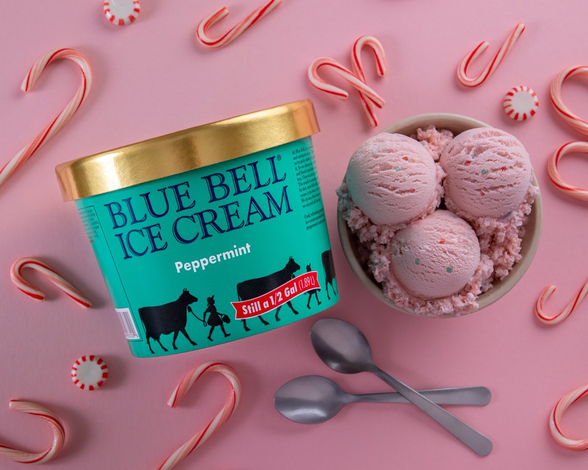 ILoveBlueBell's tweet photo. The original holiday favorite! Our Peppermint Ice Cream is a cool, refreshing peppermint ice cream sprinkled with peppermint candy pieces.🍬 Available in the half gallon size while supplies last. #bluebell #icecream #bluebellicecream #peppermint https://t.co/66T6ZnD6jV