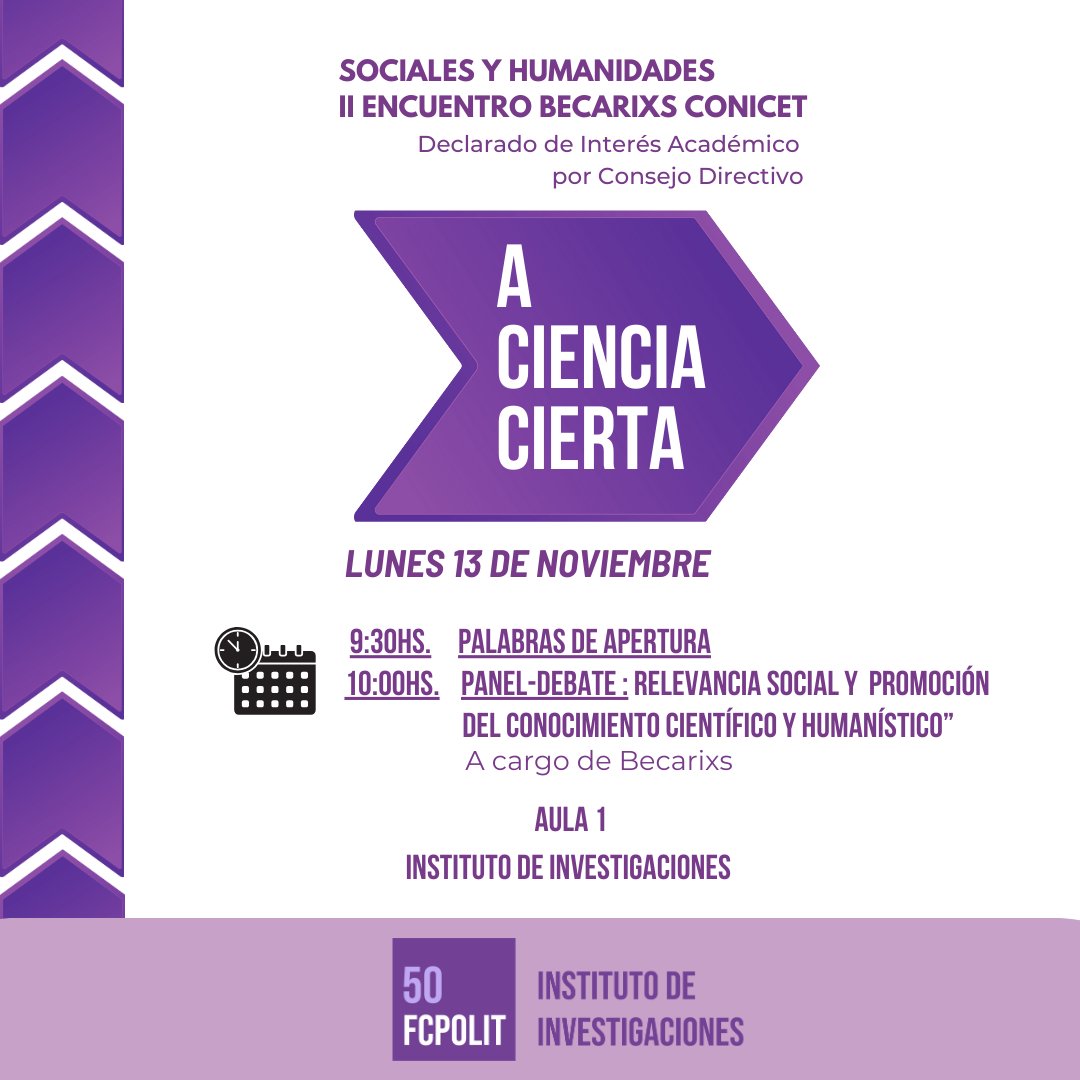 FCPolitUNR's tweet photo. 🙋Invitamos a toda la comunidad académica a participar del #SegundoEncuentro de Becarios/as #CONICET que se realizará el 13/11 en el Instituto de Investigaciones.
Podes conocer el programa completo en esta nota 😃👉https://t.co/ZAoaP9gj7x
#jovenesinvestigadores #debates https://t.co/N2ixPObphA