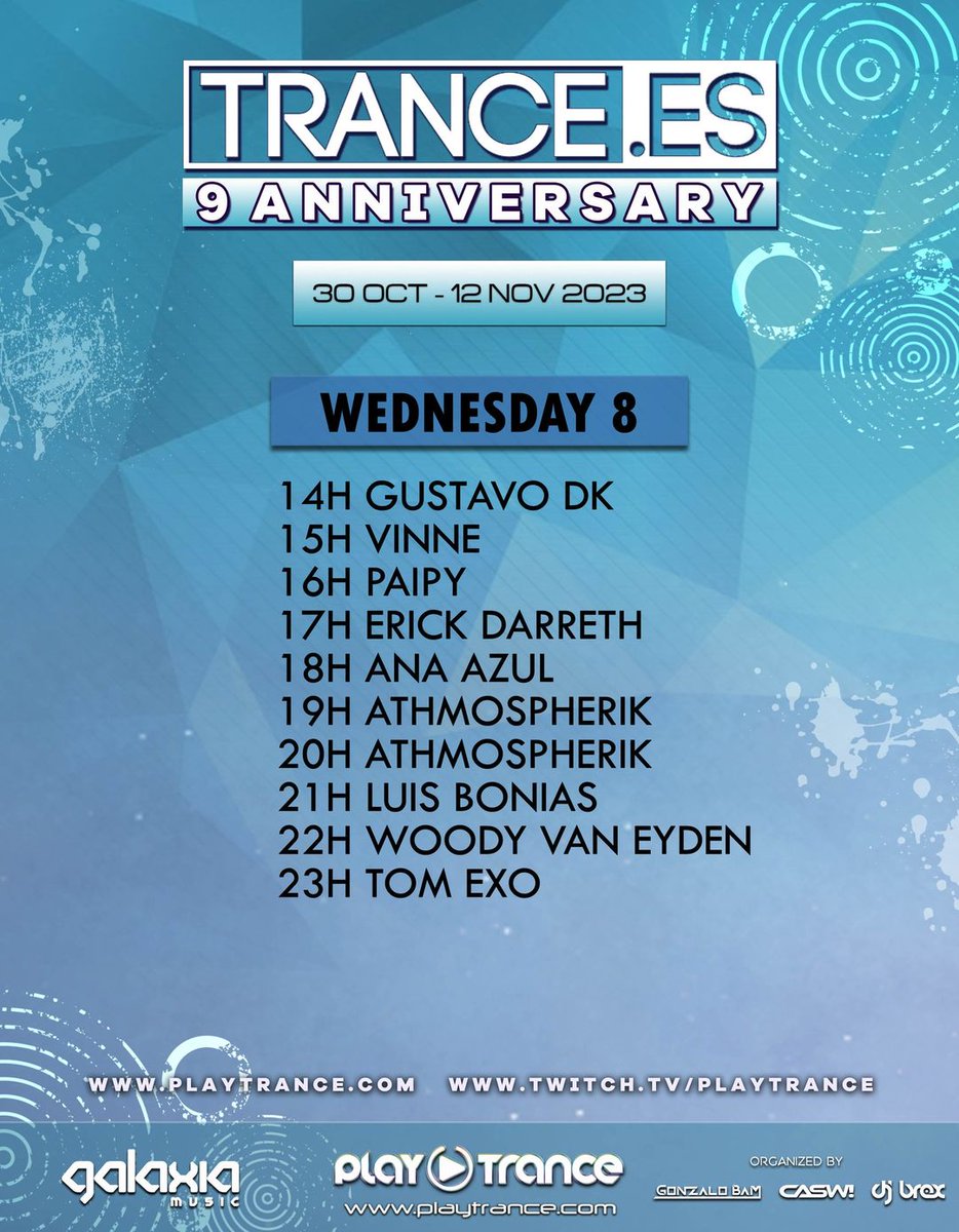 Tune in on 23.00 CET @ playtrance.com to listen my special set for the 9th Anniversary of Trance.Es!