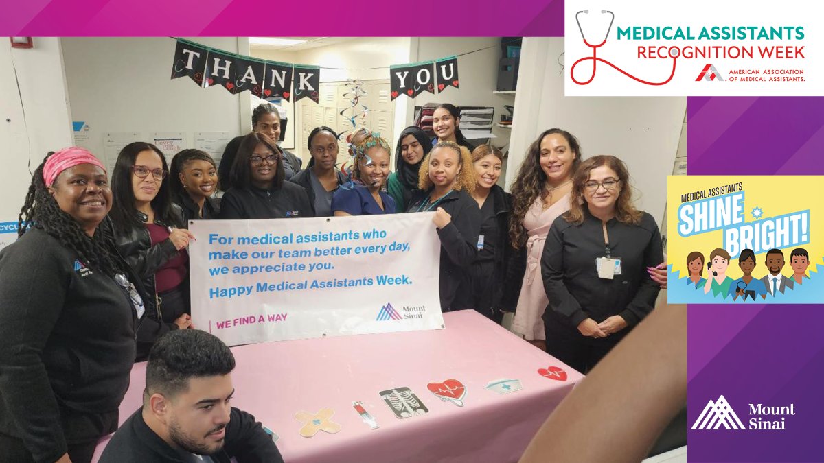 MSHSDerm's tweet photo. We recently celebrated #MARWeek. Thank you #MedicalAssistants for your hard work & dedication every day! Shown: Darby, Avril, Yolanda, Akilah, Ukeema, Khismar, Precious, Natanya, Momana, Catherine, Melissa, Jennifer, Samantha, and Carmen, in our 98thSt. office. @EmmaGuttman https://t.co/bUcb6bN52L