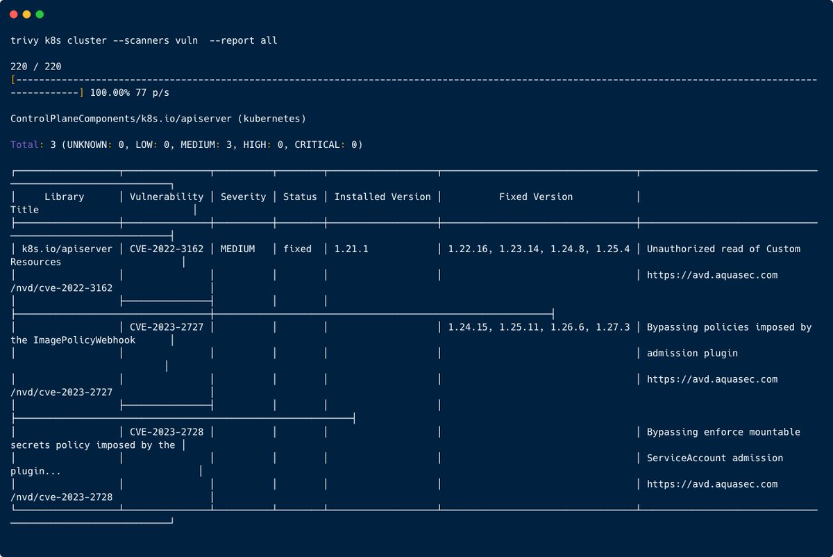 2⃣ Trivy now supports the Kubernetes control plane and node components (apiserver, controller-manager, kubelet, kube-proxy and etc) vulnerability scanning 💥