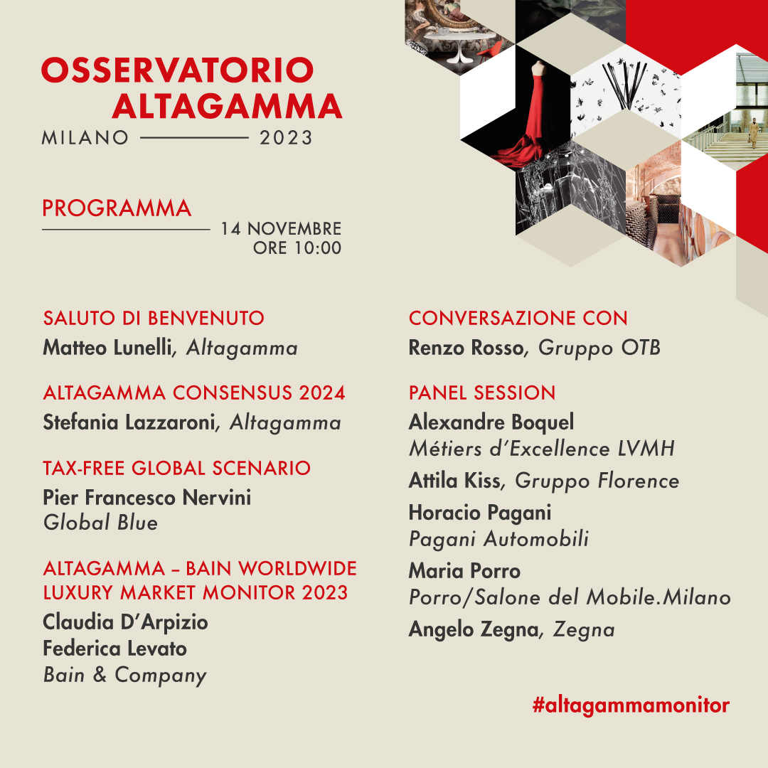 ALTAGAMMA (@altagamma_it) on Twitter photo 📌Save the date: #AltagammaMonitor
⏱️November 14th, 10AM CET
📍<a href="/TeatroGaber/">Teatro Lirico Giorgio Gaber</a>, Milan
🖥️Live stream: altagamma.it
Reserve your spot by writing to mondo.altagamma@altagamma.it, by November 10th
👇Check out the programme for the 22nd edition
#luxury #Altagamma 📌Save the date: #AltagammaMonitor
⏱️November 14th, 10AM CET
📍<a href="/TeatroGaber/">Teatro Lirico Giorgio Gaber</a>, Milan
🖥️Live stream: altagamma.it
Reserve your spot by writing to mondo.altagamma@altagamma.it, by November 10th
👇Check out the programme for the 22nd edition
#luxury #Altagamma