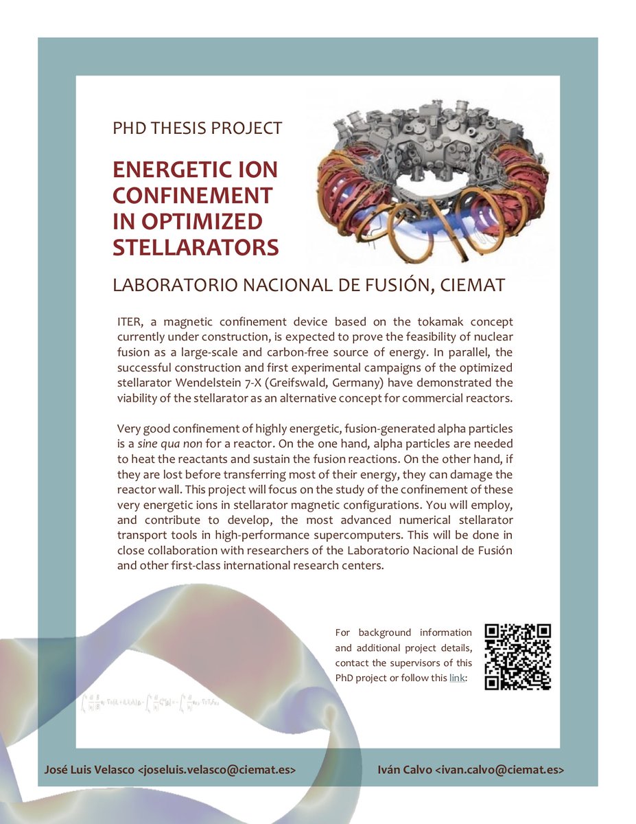 ¿Te gustaría trabajar con nosotros? 
Ofertamos un contrato predoctoral para que te dediques al estudio teórico de la dinámica de partículas energéticas en plasmas de fusión.
La convocatoria está abierta hasta el 15 de Noviembre. Más información en ciemat.es/cargarAplicaci…