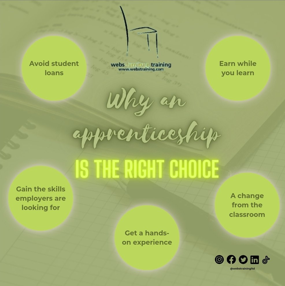 Here are just some of the many reasons why an apprenticeship is the right career path. As the leading furniture training provider in the East Midlands, we ensure that all of our apprentices achieve their best from their apprenticeship.

#apprenticeships #earnwhileyoulearn