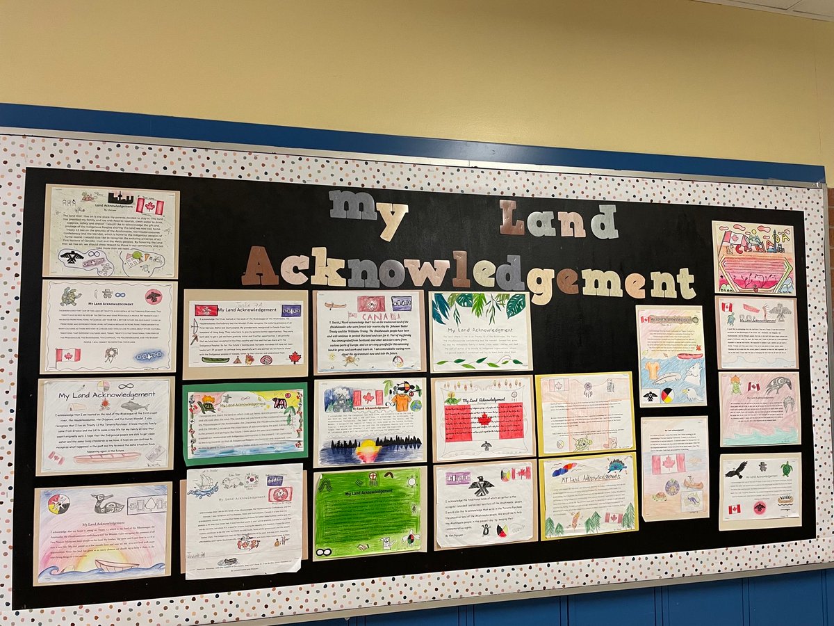 Gr. 7s have written personal land acknowledgments to honour our connection to the land. ⁦@schan_tdsb⁩ ⁦<a href="/LC2_TDSB/">Learning Centre 2</a>⁩ ⁦<a href="/marham99/">M. Hamid</a>⁩