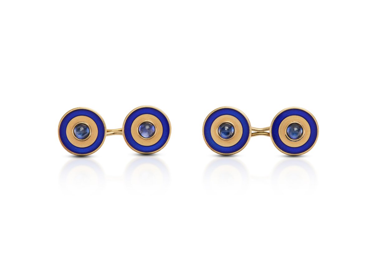Coming up in our live Sale at Sudeley Castle, Thurs 16/11:  Lot 115 Pair of Vintage 18ct Yellow Gold Sapphire Cufflinks £600-800 #gold #sapphire #cufflinks #vintagecufflinks