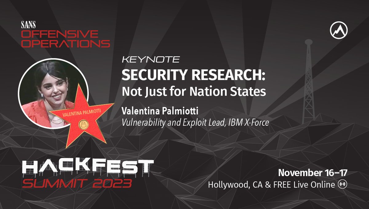 SANSOffensive's tweet photo. Join us next week at #SANSHackFest when @chompie1337 will explore compelling reasons why highly specialized security research has a place outside a SCIF.

Join us in Hollywood, CA or Attend Free Live Online Nov 16-17. 

Register here: https://t.co/gxtdt6D4eN

#RedTeam #PenTest https://t.co/FWi2kJHJSV