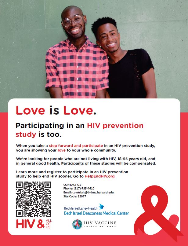 BIDMC_CVVRtrial (@bidmc_cvvrtrial) on Twitter photo Help us in the fight against HIV! We are actively recruiting for a few phase 1 HIV vaccine trials!
Contact our team to learn more!
Phone: 617-735-4610
Email: cvvrtrials@bidmc.harvard.edu
Website: cvvr.hms.harvard.edu/clinical-resea… Help us in the fight against HIV! We are actively recruiting for a few phase 1 HIV vaccine trials!
Contact our team to learn more!
Phone: 617-735-4610
Email: cvvrtrials@bidmc.harvard.edu
Website: cvvr.hms.harvard.edu/clinical-resea…