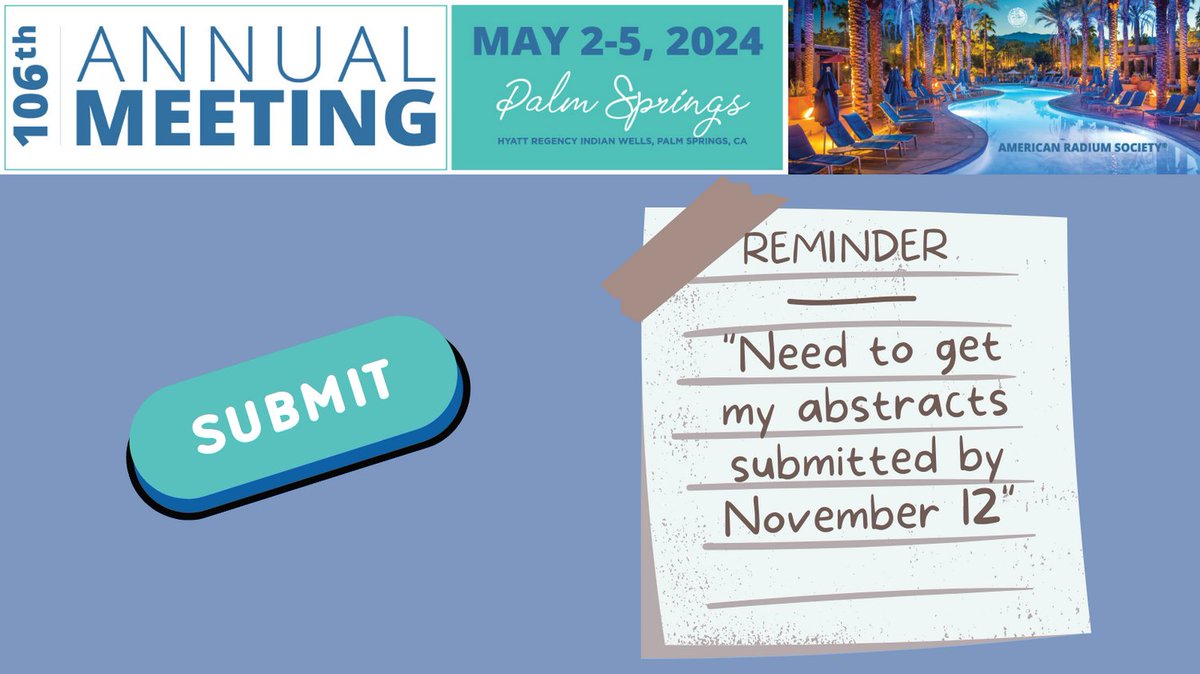 Don't miss the deadline! Submit your abstracts for #ARS2024 by November 12! #radiationoncology #medicaloncology #surgicaloncology #CME #posters #oralpresentations americanradiumsociety.org/page/2024annua…