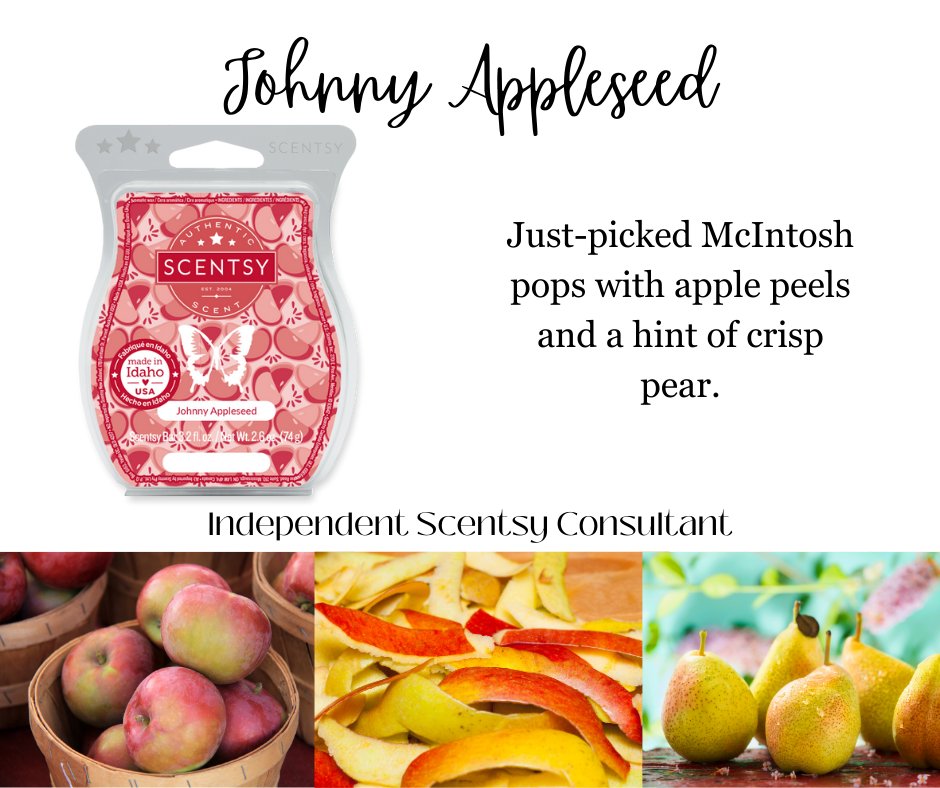 #ScentOfTheDay #JohnnyAppleseed

#McIntoshApple 🍎 #Apple #Pear 🍐

⭐️ One of my Favourites ⭐️

#ScentsyWithCatharine #ScentsyIndependentConsultant
catharinelesnick.scentsy.ca