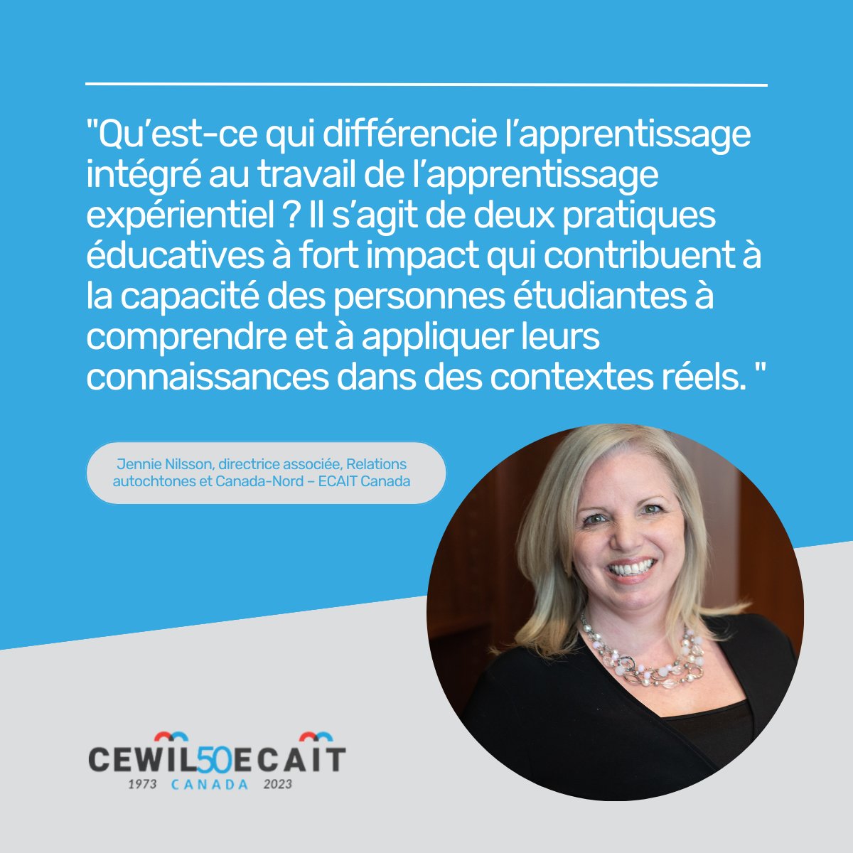 Explorer la réciprocité dans l'apprentissage intégré au travail : une réflexion de Jennie Nilsson, directrice associée à ECAIT Canada
Cliquez ici pour lire l'article complet 👉 ow.ly/qRwi50Q4Fwh
#CEWILis50 #HorizonAIT #ECAIT#AIT #iHUB