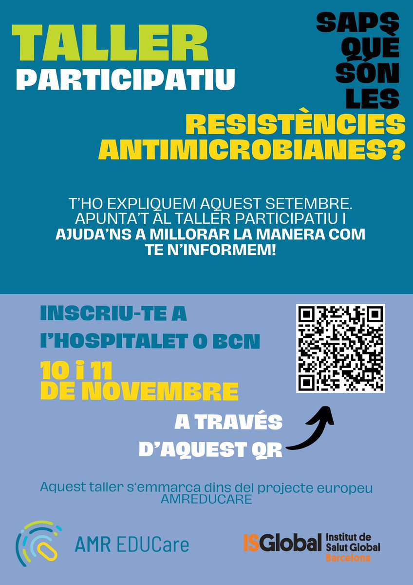 ISGLOBALorg's tweet photo. 📢 Com podem millorar la #comunicació sobre l'ús d'antibiòtics i les #ResistènciesAntimicrobianes al sector sanitari?
🗣 Fem una crida a la ciutadania de Barcelona i l'Hospitalet de Llobregat perquè ens hi ajudin. Apunta't a l'#AMREDUCare!
➡️ https://t.co/aiX6bZnJAH
#AMR https://t.co/waLsD92WiJ