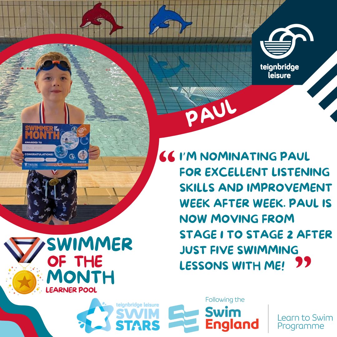 🏊 🐠 Swimmer of The Month🐠 🏊

(Learner pool)

📌 Newton Abbot Leisure Centre

Well done, Paul! 🏆

Join our swim school for a chance for your child to win Swimmer of The Month. 😎

For more information about our swim school, please visit our website. 

orlo.uk/Swim_Lessons_W…