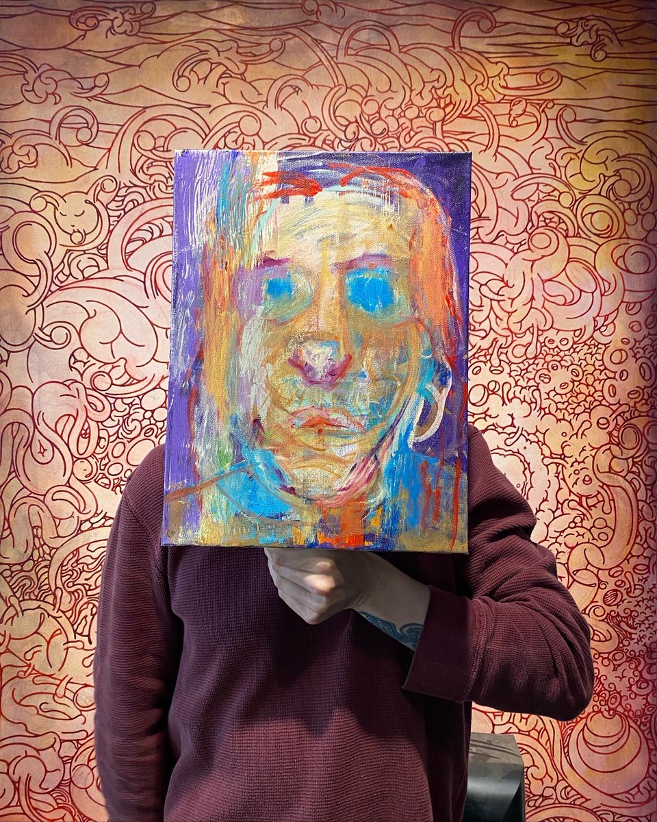 jesseblalockart's tweet photo. Self portrait of @jesseblalockart 
2023
Acrylic on canvas 
12”x16”

This was the second collaborative portrait study between @jimbarsness and I 

#ventingthroughcolor #goldenpaint #art #study #portrait #abstract #collaboration #inspiration #acrylicpainting https://t.co/e3tQhLFDaS