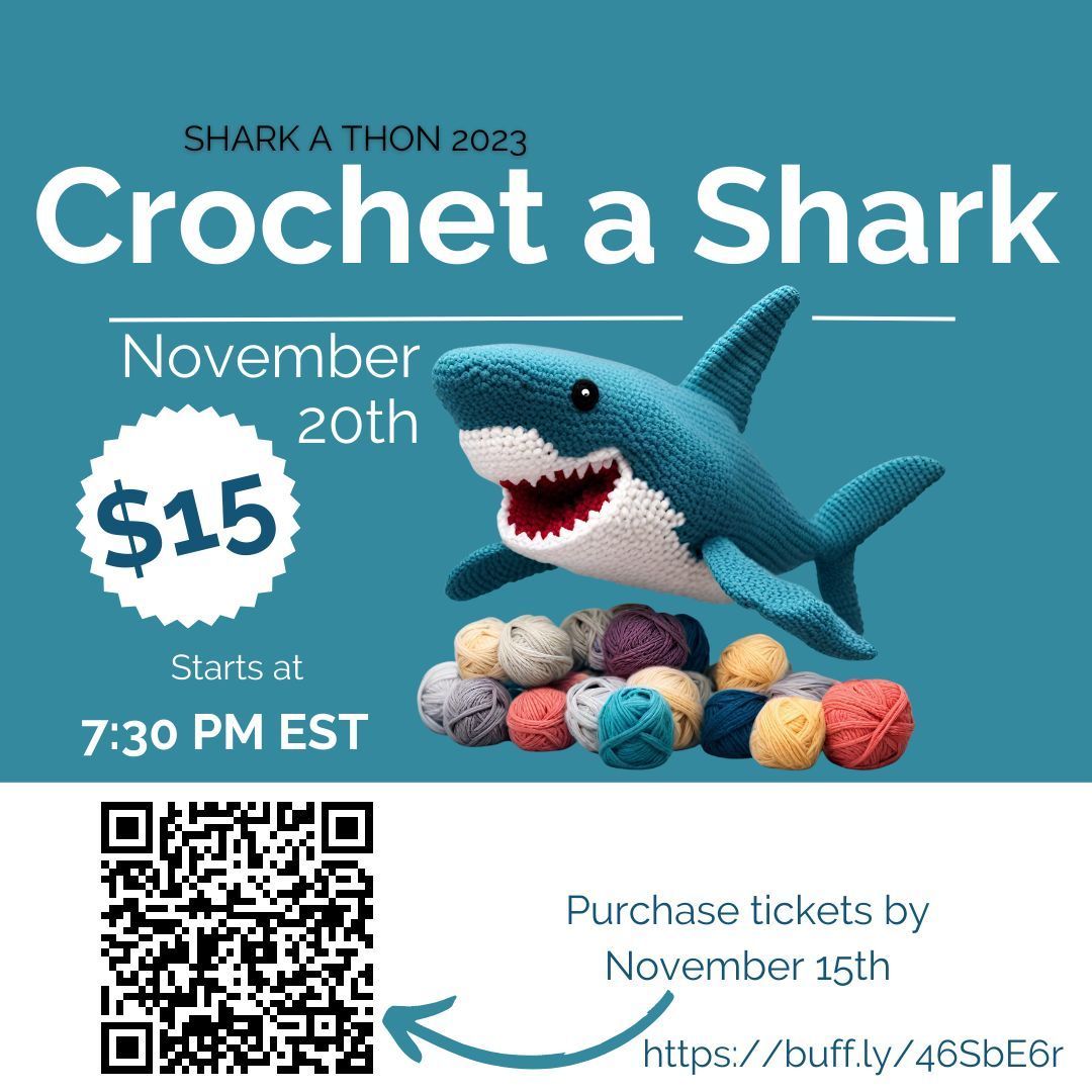 Feeling crafty AND love sharks? Join us for a unique virtual sharks-and-crafts event, Crochet a Shark! Sign up by November 10th in order to get crochet supplies &amp; patterns mailed to you.
Unleash your sharky creativity &amp; get your tickets today: buff.ly/46SbE6r