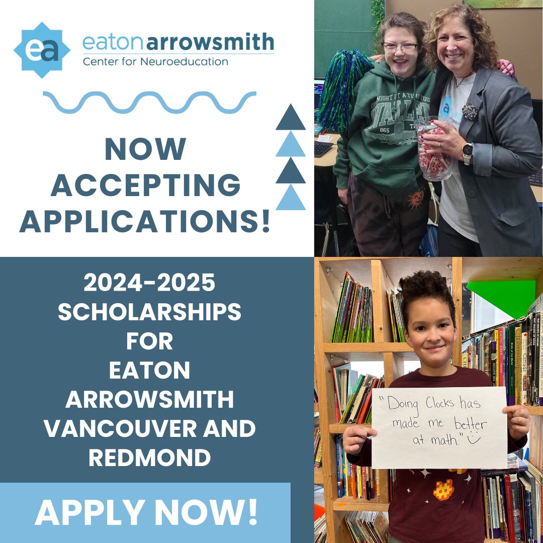 eatonarrowsmith's tweet image. Scholarship opportunities for the 2024-2025 school year at EA Vancouver and EA Redmond are now available! Apply by January 17th, 2024!
eatonarrowsmith.com/scholarships
#neuroplasticity #arrowsmithprogram #scholarships #schoolbasedprograms