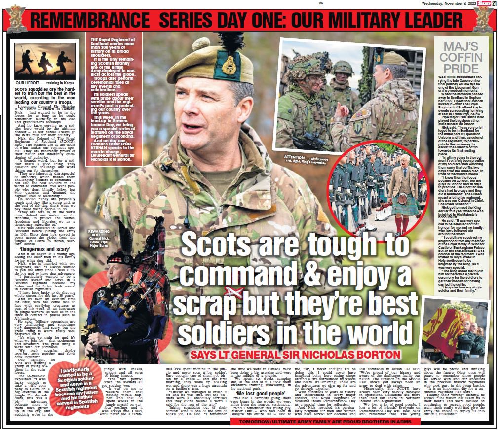 7SCOTS's tweet photo. WE WILL REMEMBER
As we head towards #RemembranceDay The top Jock in SCOTS sets the seen in the national press. There will be more throughout the week #bethestandardtofollow https://t.co/U23560X9dA