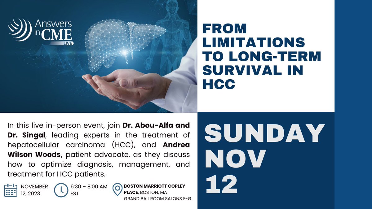 BlueFaeryLiver's tweet image. 📣 Join the interactive discussion with leading experts in the treatment of hepatocellular carcinoma (HCC). Breakfast is provided for in-person attendees! 
Register here👇
answersincme.com/88783203

#AASLD #GetYourAnswersInCME #AiCMELive