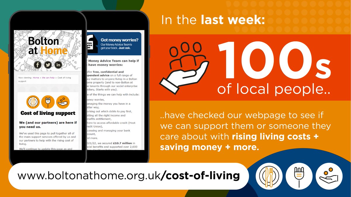 Each week, 1️⃣0️⃣0️⃣s of local people visit boltonathome.org.uk/cost-of-living to check if there are ways we can support them or friends/family to deal with rising living costs + more. 👉Even if you don’t think we could help you – we could lend a helping hand to someone you care about.
