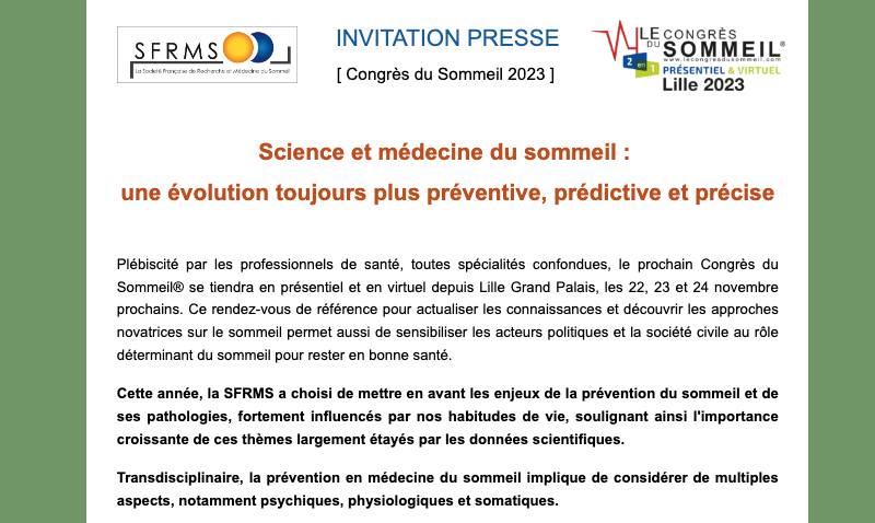À l'occasion du <a href="/CongresSommeil/">Le Congrès du Sommeil®</a>, la <a href="/sfrms/">SFRMS</a> mettra en avant la #prévention du #sommeil et de ses pathologies avec un focus sur les dernières #innovations.
🗓️Les spécialistes donnent rendez-vous aux journalistes jeudi 23/11 à 9h15 
👉Détails en MP
#Médecine &amp; #ScienceduSommeil