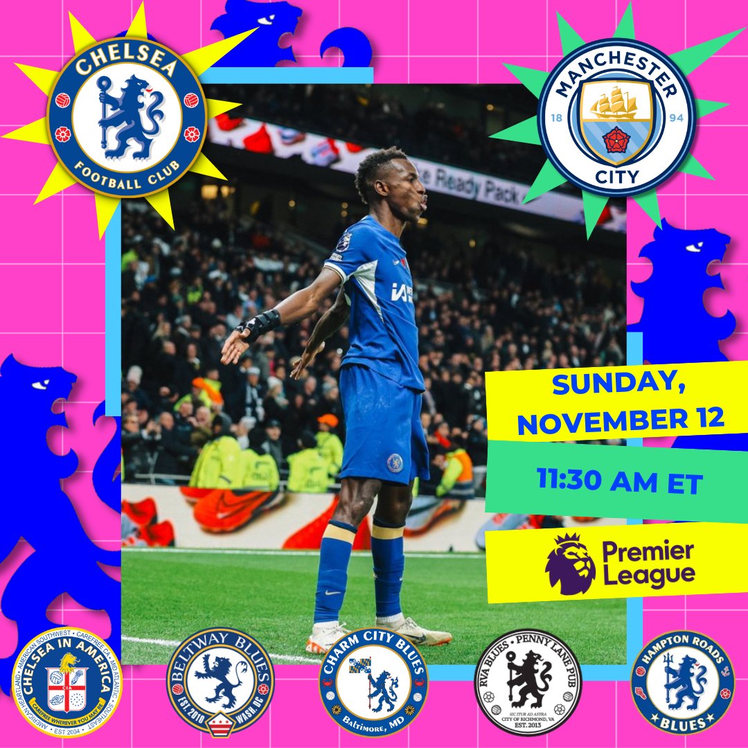 It's another doozy of a match as we take on City and Anthony Taylor at home. You'll find us here 👇👇👇
<a href="/BeltwayBluesCIA/">Beltway Blues</a> 👉 <a href="/irelands4courts/">Irelands Four Courts</a> 
<a href="/charm_blues/">Charm City Blues ⭐️⭐️</a> 👉 <a href="/Slaintepub/">Sláinte Irish Pub</a> 
<a href="/RVABlues/">RVABlues</a> 👉 <a href="/PennyLanePubRVA/">Penny Lane Pub</a> 
<a href="/Cfc_HRBlues/">Hampton Roads Blues</a> 👉 <a href="/KeagansVB/">Keagan's Irish Pub</a> 
#CFC #KTBFFH