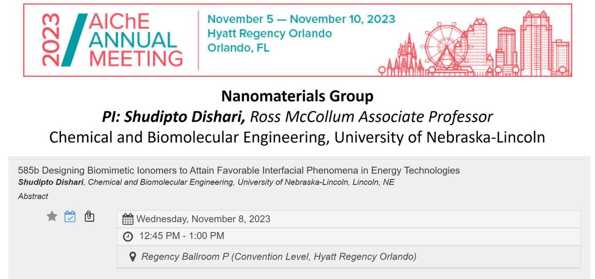 KonikaDishari's tweet image. My folks frm @aiche_mesd, @AIChEInterface &amp;amp; beyond, don&apos;t miss my talk today at 12.45pm (Regency ballroom P) on #biomimetic design of #polymers to elevate ion transport at #catalyst #interfaces in #electrochemical #cleanenergy devices, like #fuelcell! funded by @NSF, @doescience