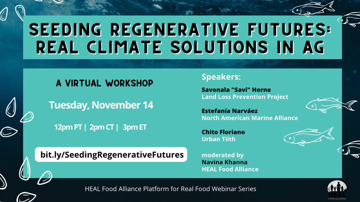 Regenerative, community-controlled food and farm systems are possible 🌱— and folks are building them right now! Join us next Tue. Nov 14 at Seeding Regenerative Futures, a virtual workshop on real climate solutions in agriculture Register today: bit.ly/SeedingRegener…