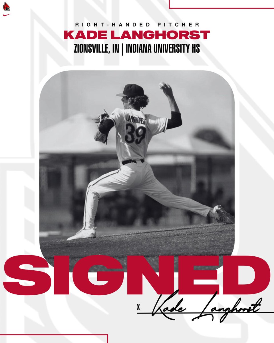 BallStateBB's tweet image. 𝓢𝓲𝓰𝓷𝓮𝓭🖊️ 

Our next signee is RHP Kade Langhorst! Welcome to the team, Kade!

#ChirpChirp #WeFly