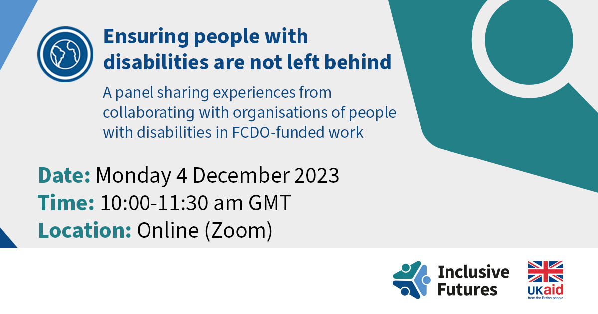 FCDO is co-hosting a learning webinar with #InclusiveFutures, sharing experiences from collaborating with organisations of people with disabilities in FCDO-funded work.
🔗 Register to attend the virtual panel on 4 December, 10.00 AM – 11.30 AM GMT: myt-uk.zoom.us/webinar/regist…