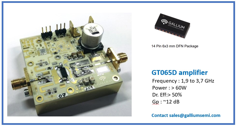 Introducing the GT065D: an unmatched 80W GaN-on-SiC HEMT! Perfect for cellular infrastructure, radar, comms, &amp; more! Supports linear &amp; pulse ops. Wide bandwidth from DC to 3.7GHz on a 50V supply rail. Small but mighty in a 6x3 mm DFN package.  #poweramplifiers #GaNonSiC