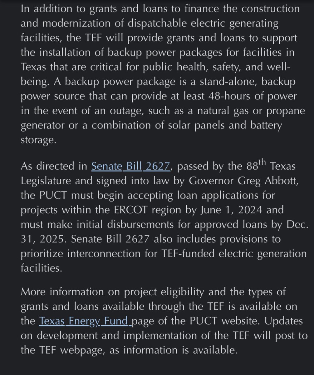 After voters approved Prop 7 (Texas Energy Fund), @PUCTX says it will begin administering the loans/bonuses ($5B appropriated) for dispatchable power plant construction in ERCOT passed in #SB2627 during 88(R). #txlege