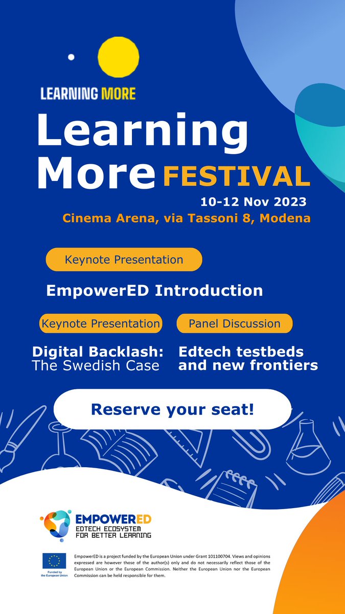 stemalliance_eu's tweet photo. 🚀Join #EmpowerED at the #LearningMoreFestival in Modena, Italy, and discover the latest trends in #education!
🗓️Nov 10-12, Cinema Arena, via Tassoni 8, Modena. #EdTech 🎓
👉https://t.co/YRQ7fqGP5q https://t.co/5DYzAsuDiP