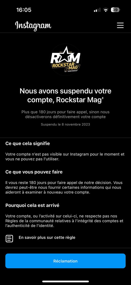 Chris_Klippel's tweet photo. Des gens ont des contacts chez @Meta @MetaFrance ? 
Le compte Instagram de @Rockstar_Mag a sauté sans raison. Et ils ne veulent plus le réactiver. Merci par avance ! 😅 https://t.co/4U81EGSp65