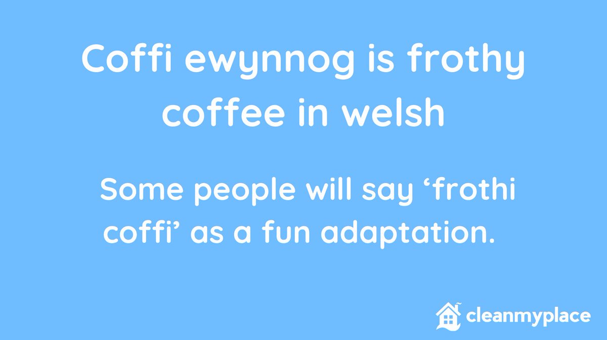 CleanMyPlace's tweet photo. The welsh for frothy coffee is coffi ewynnog. 

Frothi coffi is a fun adaptation.

#welsh #learnwelsh #dysgucymraeg #welshtwitter #Cymraeg #Cymru #Wales #welshlearner #LanguageLearning #Languages #Cappuccino #NationalCappuccinoDay #siaradcymraeg #CappuccinoDay https://t.co/e5MbOlTlrz