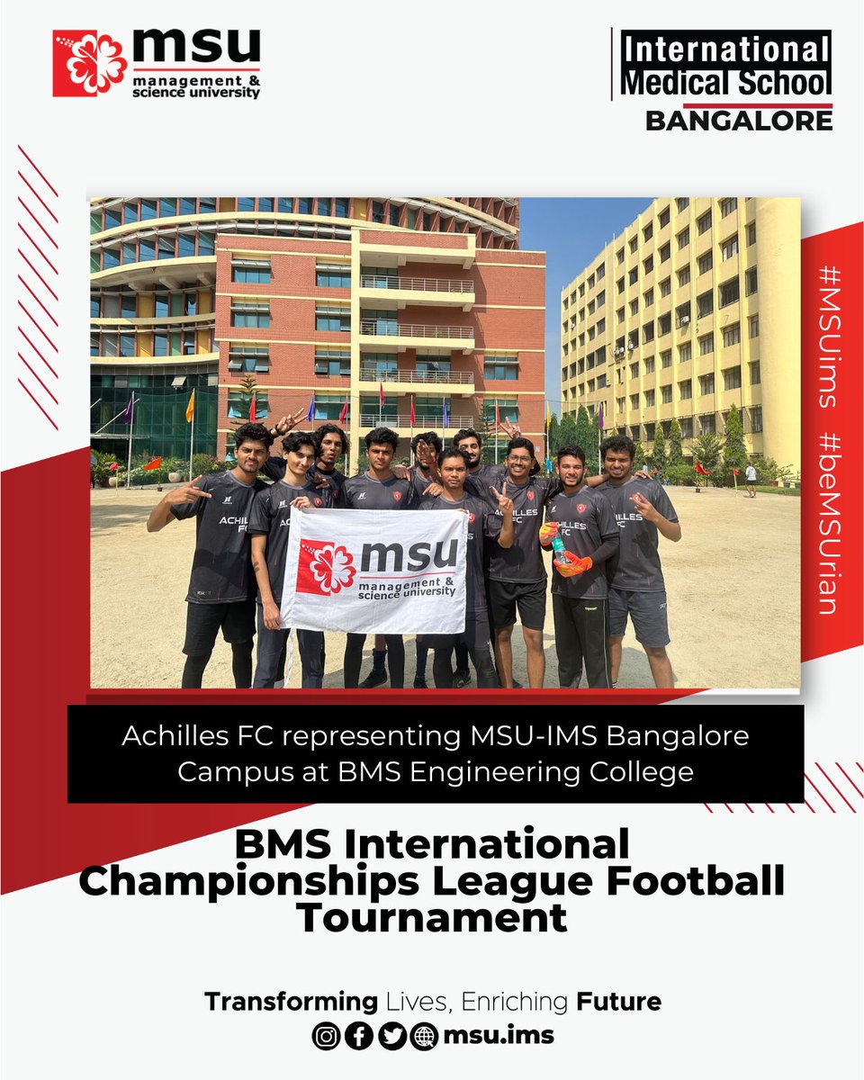 imsabangalore's tweet photo. BMS International Champions League Football Tournament ⚽️🔥

Representing MSU-IMS Bangalore Campus, Achilles FC on 26-27 October 2023 displayed a remarkable teamwork and spirit to strive for victory in football tournament at BMS Engineering College. ✨ https://t.co/WUJvcOVodN